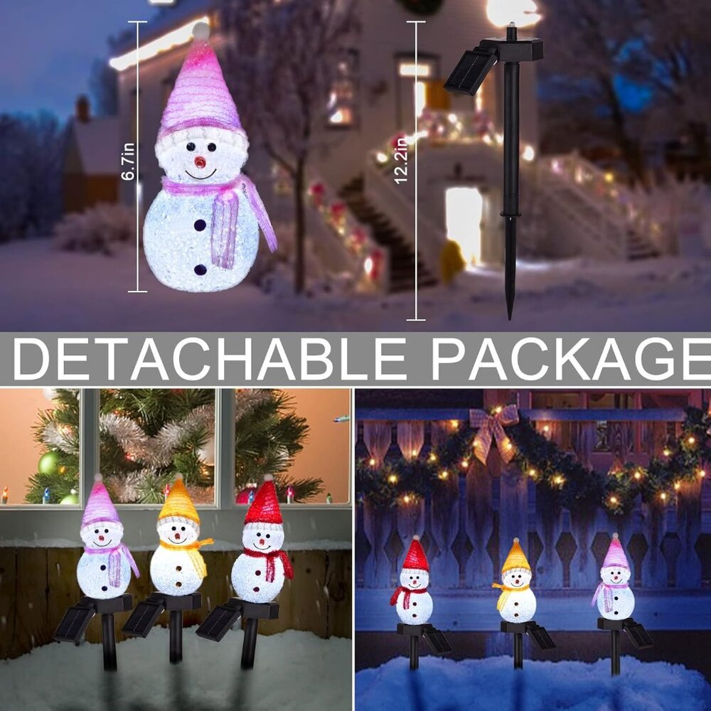 New 3Pcs of Waterproof Solar Snowman Christmas Pathway Lights for Garden Decor - Picture 4 of 7